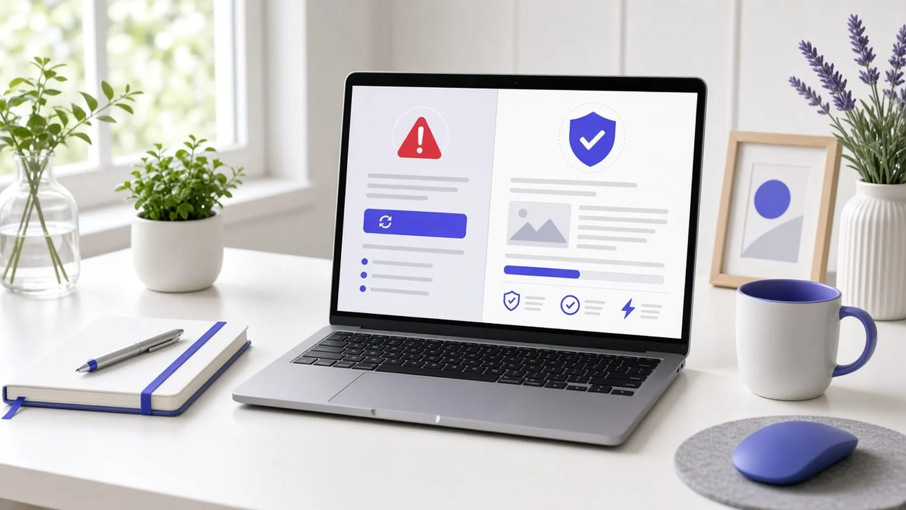 Laptop showing a hacked website being cleaned of malware